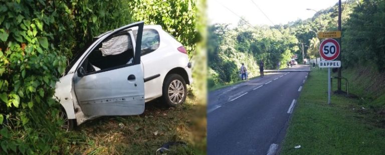 Rivière-Pilote : un véhicule termine sa course dans le décor. Un poteau au milieu de la route