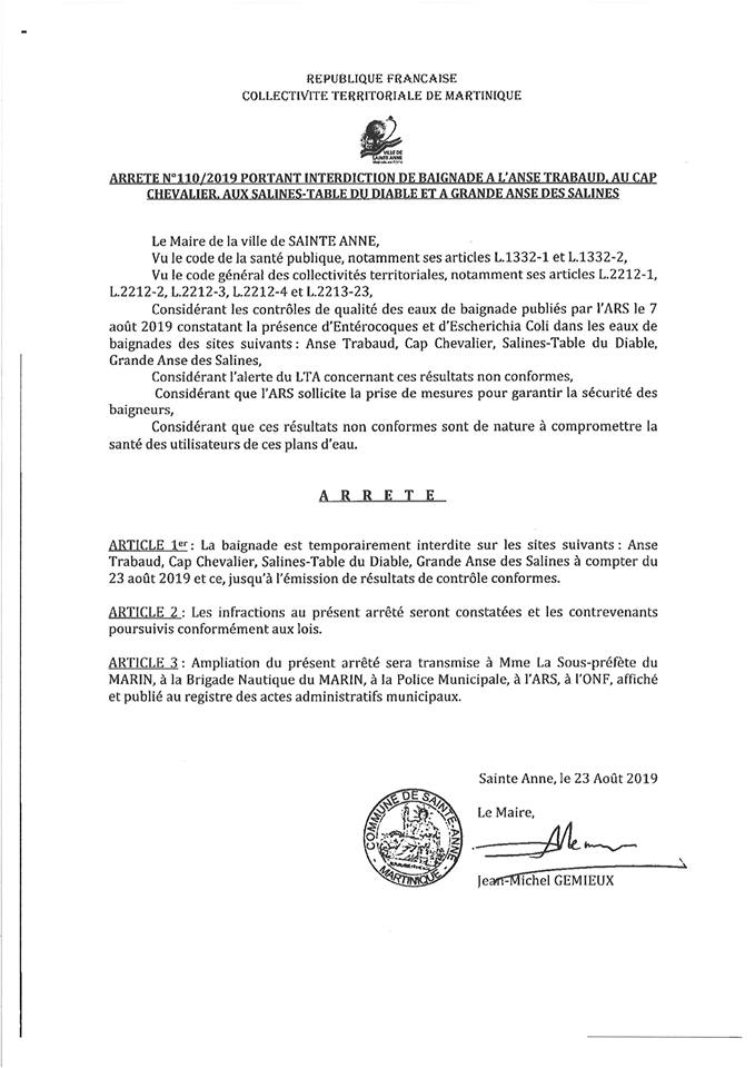 L'arrêté municipal N°110/2019