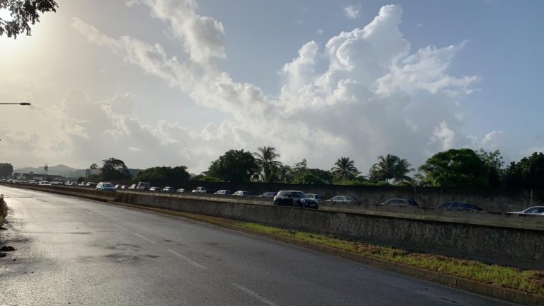 Une queue interminable sur la RN5 pour une opération de déstockage au Lamentin (VIDÉOS)