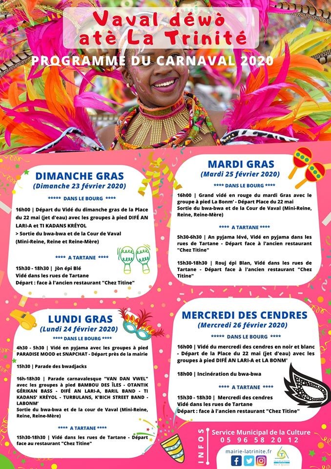Programme du carnaval 2020 de Trinité.
