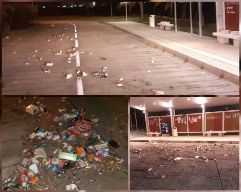 La station du TCSP à Mahault au Lamentin jonchée de détritus