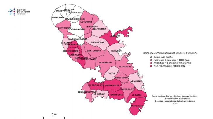 Communes touchées par la dengue 5 juin 2020