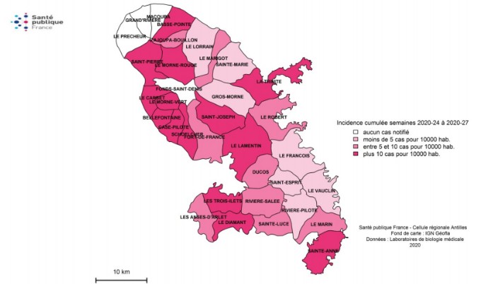 Communes touchées par la dengue au 11 juillet 2020