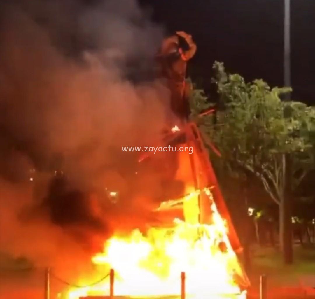 Statue Pierre Belain d'Esnambuc incendiée à FDF