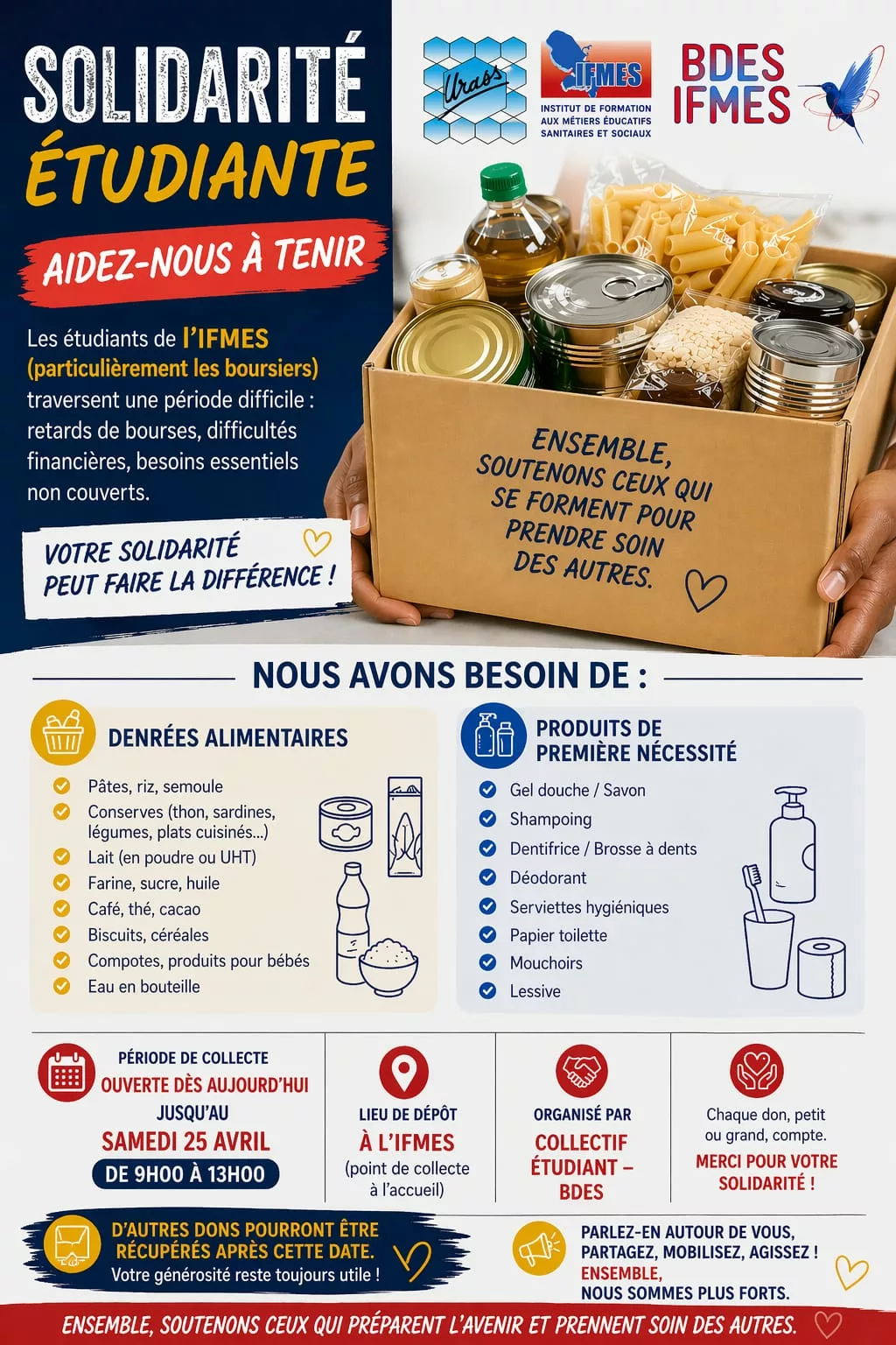 Solidarité étudiante, appel aux dons